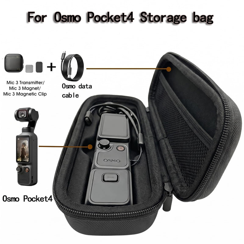 Hard EVA Carrying Case Compatible with DJI Osmo Pocket 4, Portable Travel Storage Bag Protective Shell Cover for Handheld Gimbal Camera, Mic 3 Transmitter, Data Cable and Accessories Black