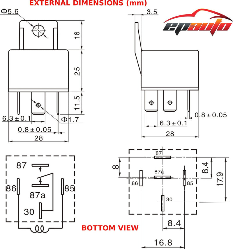 EPAuto 30/40 AMP Relay Harness Spdt 12V Bosch Style - 4 Pack