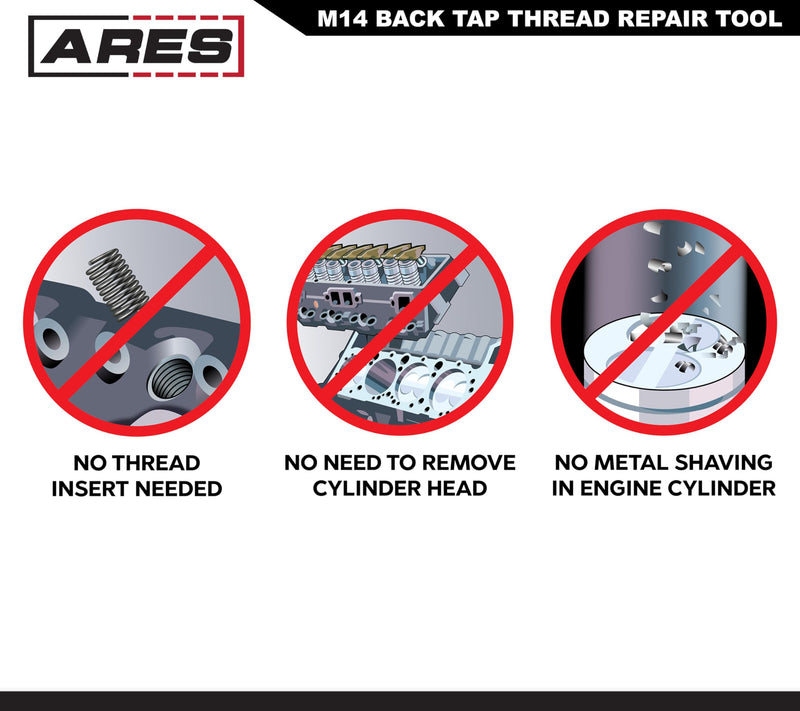 ARES 10111 – M14 Back Tap Thread Repair Tool – Collapsible Design Easily Engages and Repairs Threads from Inside Out – Keeps Metal Shavings Out of Cylinder