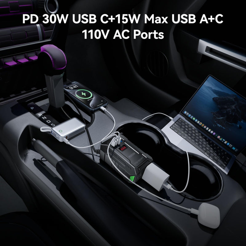 400W Car Power Inverter DC 12V to 110V AC Inverter with PD 30W/15W+2*USB A Ports & 2 AC Outlets for Laptop/Phone/Road Trip