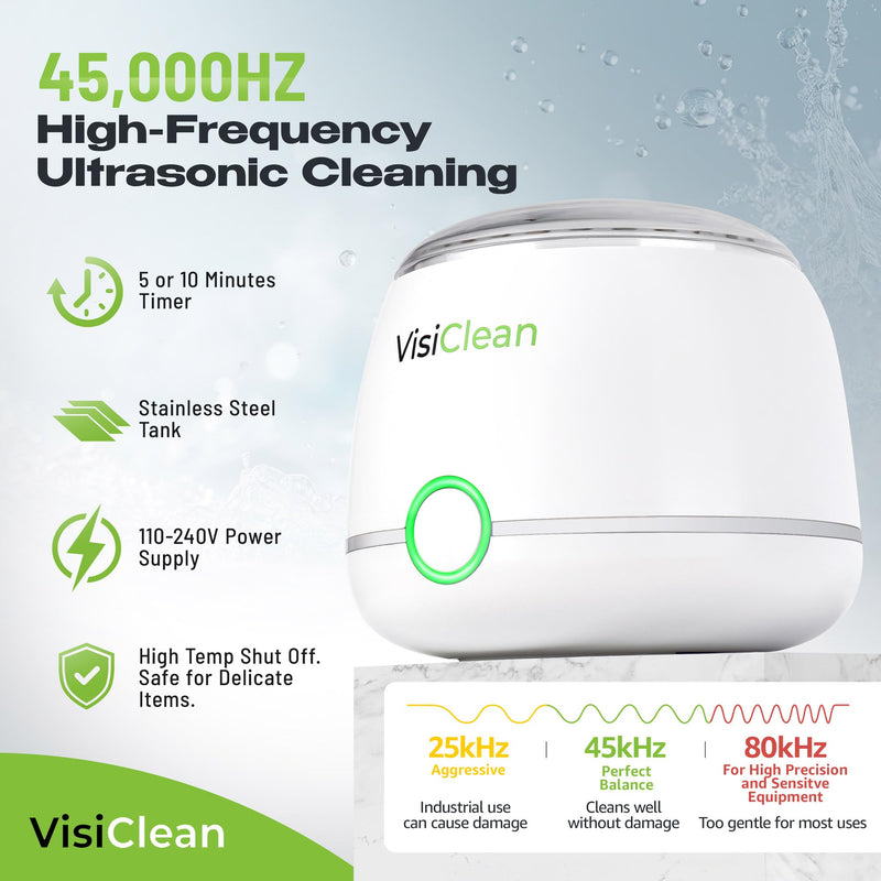 Ultrasonic Retainer Cleaner, 45k Hz Retainer Cleaner Machine, Aligner Cleaner, Nightguard Cleaner, Mouthguard Cleaner, Denture Cleaner - Ultrasonic Jewelry Cleaner - Heat Sensor - VisiClean Innova