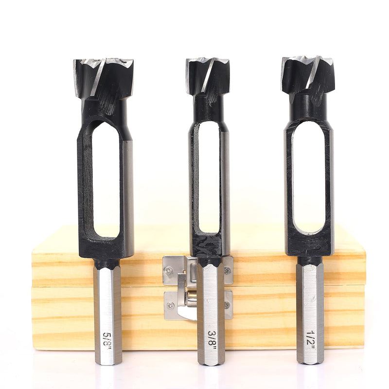 3PCS Wood Plug Cutters Set, Wood Tenon Maker Dowel Pocket Hole Plug Cutters, Woodworking Drill Bit, Suiatble for Making 3/8" 1/2" 5/8" Wood Dowel Pins- (Wood Plug Cutters) 3PCS Wood Plug Cutter