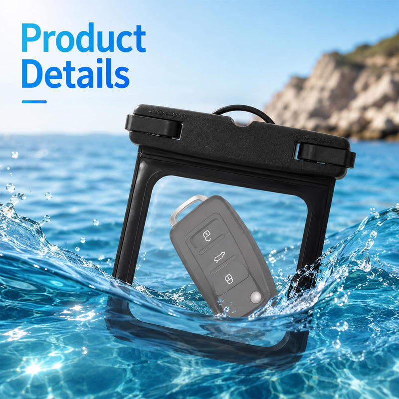2 Pack Small Waterproof Wallet, Waterproof Key Holder Pouch Black | Floating Waterproof Car Key Fob Case, IPX8 Submersible Dry Bag, Pocket TPU Pouch for Beach Surfing Boating Water Sports
