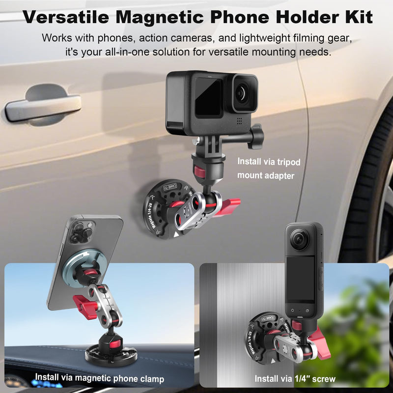 Came-TV Dual Magnetic Phone Holder with Dual Ball Head Magic Arm, Aluminum Gym Magnetic Phone Stand for Car/Gym/Tripod/Travel, Modular Car Phone Mount for iPhone Series/Magsafe Case (SY034)