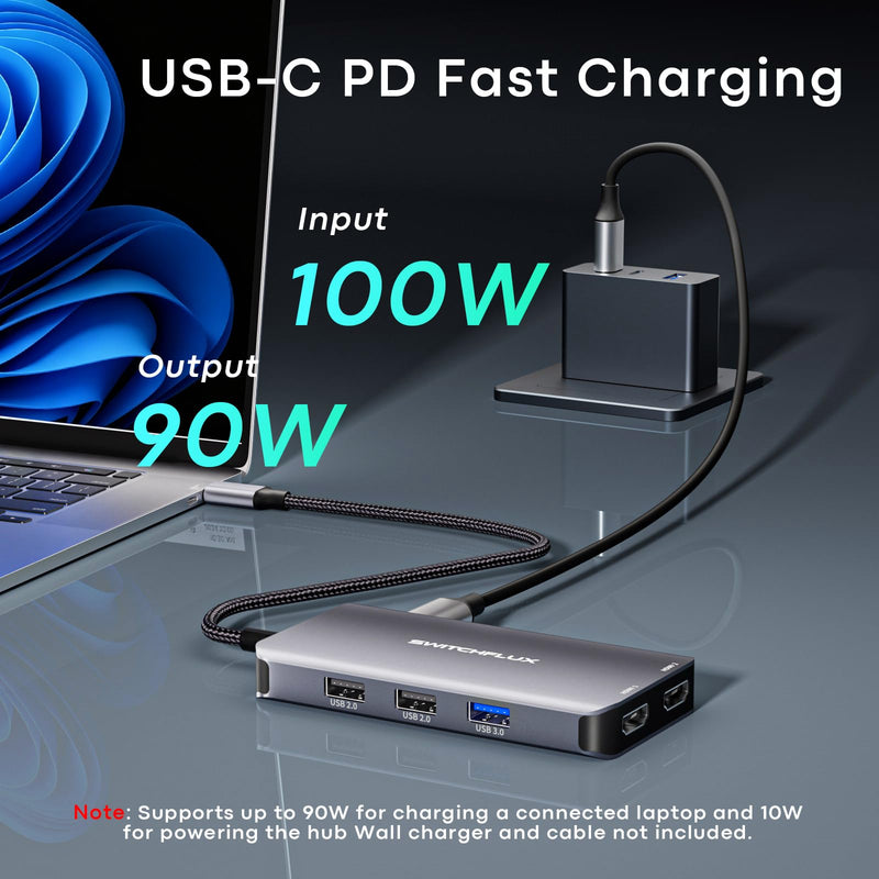 USB C Docking Station Dual Monitor, 10 in 1 USB C Hub with Dual HDMI, 100W PD, USB-A/C Data Ports, SD/TF Card Reader, Laptop Docking Station Compatible for Dell XPS HP Lenovo