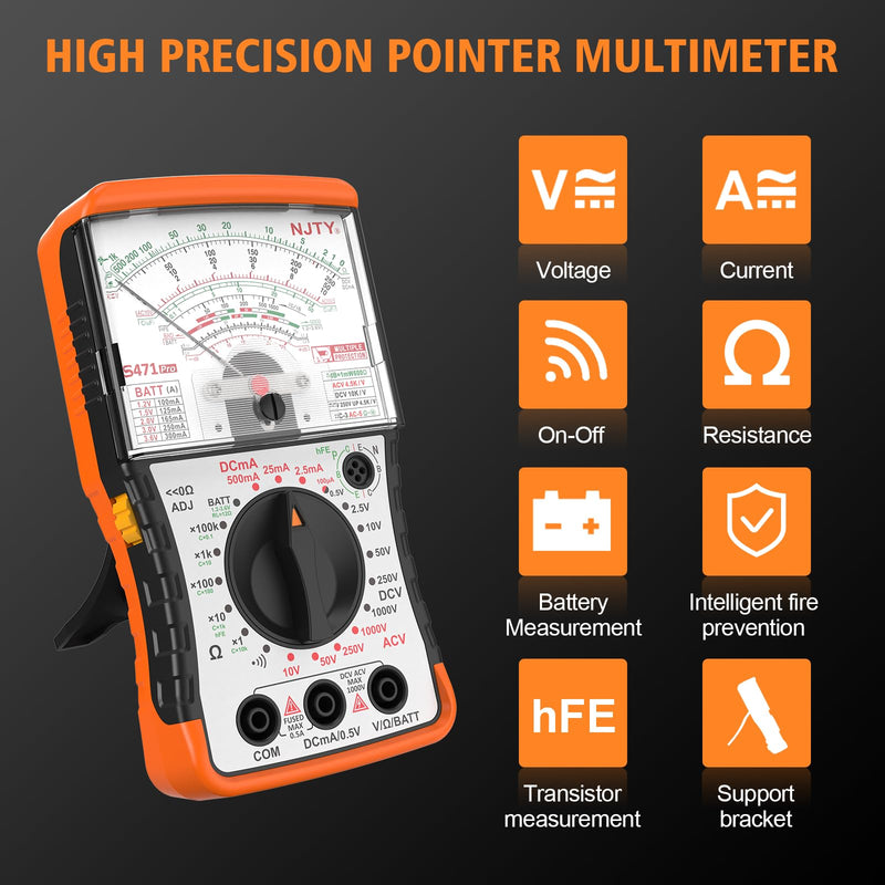 S471 Analog Pointer Multimeter, High Sensitivity Needle Meter for DC/AC Voltage Current Resistance Testing, Portable Battery and Load Tester with Built-in Fuses Analog - Pointer