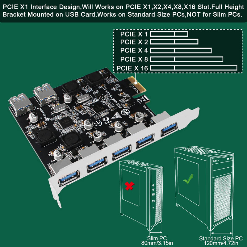 7-Ports Superspeed 5Gbps PCIE USB 3.0 Expansion Card for Windows 11, 10, 8.x, 7, Vista, XP Desktop PCs, Built in FebSmart Self-Powered Technology, No Need Additional Power Supply (FS-U7-Pro) FS-U7-Pro