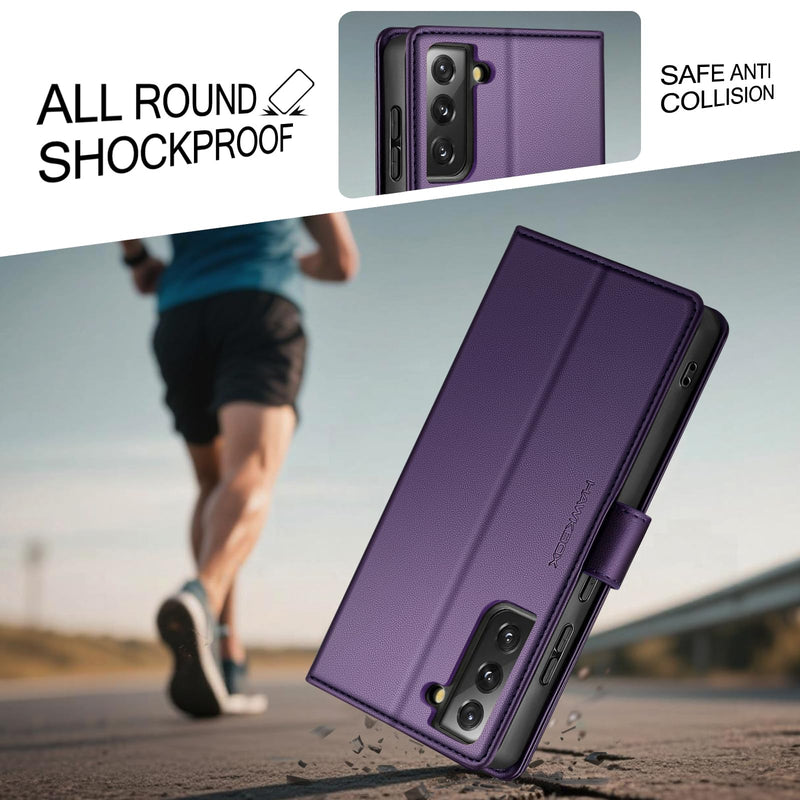 Compatible with Samsung Galaxy S22 5G Case Wallet with Card Holder [4 Card Slot] Women Men,RFID Blocking PU Leather Phone Case Flip Protector Cover Credit Card Slot Kickstand,Dark Purple Dark Purple Samsung Galaxy S22 5G - 6.1"