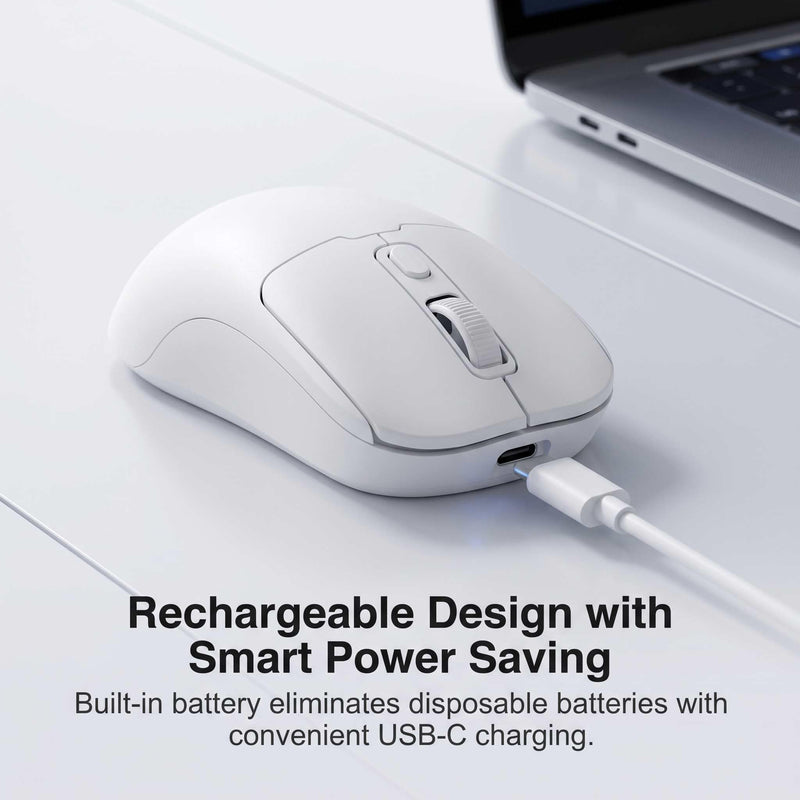 Wireless Mouse, Bluetooth & 2.4G, Silent Click, 3 DPI, Rechargeable -White | Bluetooth 5.4 & 2.4G Dual Modes, Silent Click, Rechargeable Battery, Ergonomic Design for Laptop, PC, Mac, Chromebook, Tablet