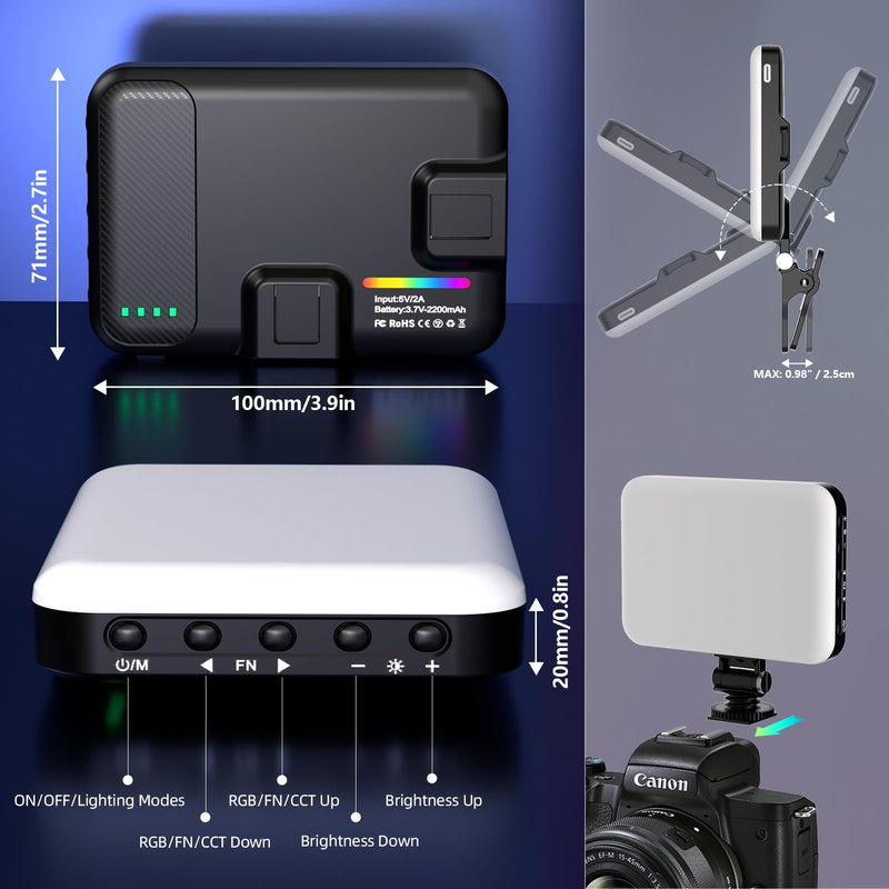 RGB Light - BANSINE USB-Rechargeable RGB Selfie Light with 97+ CRI, 2500K-6500K 360° Full Color Video Light with 20 Lighting Effect for Party Video, Live Streaming and Photography
