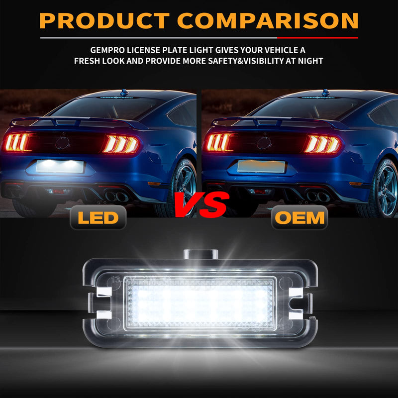 Gempro LED License Plate Light for Ford Mustang 2015-2023 Rear Bumper Tag Lamps Assembly 6000K White, 2PCS 2015-2023 Mustang