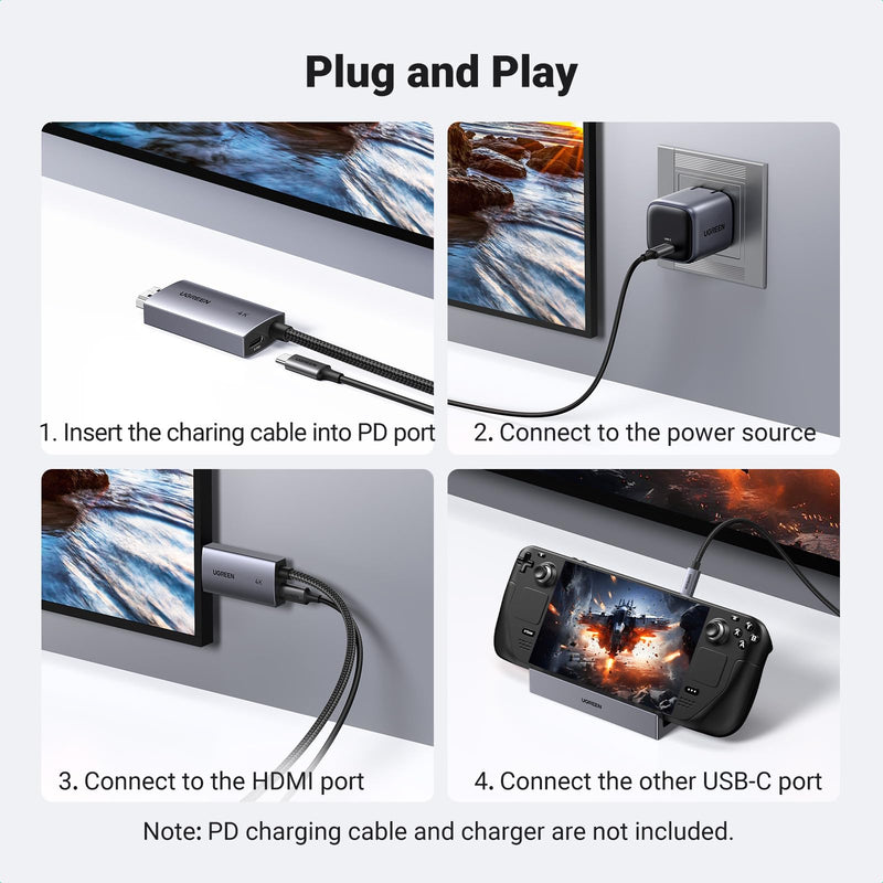 UGREEN USB C to HDMI Cable with 100W PD Fast Charging Adapter 4K@60Hz 2-in-1 Thunderbolt Unidirectional Type C to HDMI Compatible iPhone 17 Pro Max, SteamDeck, MacBook, iPad, Galaxy S26, XPS, 6.6FT
