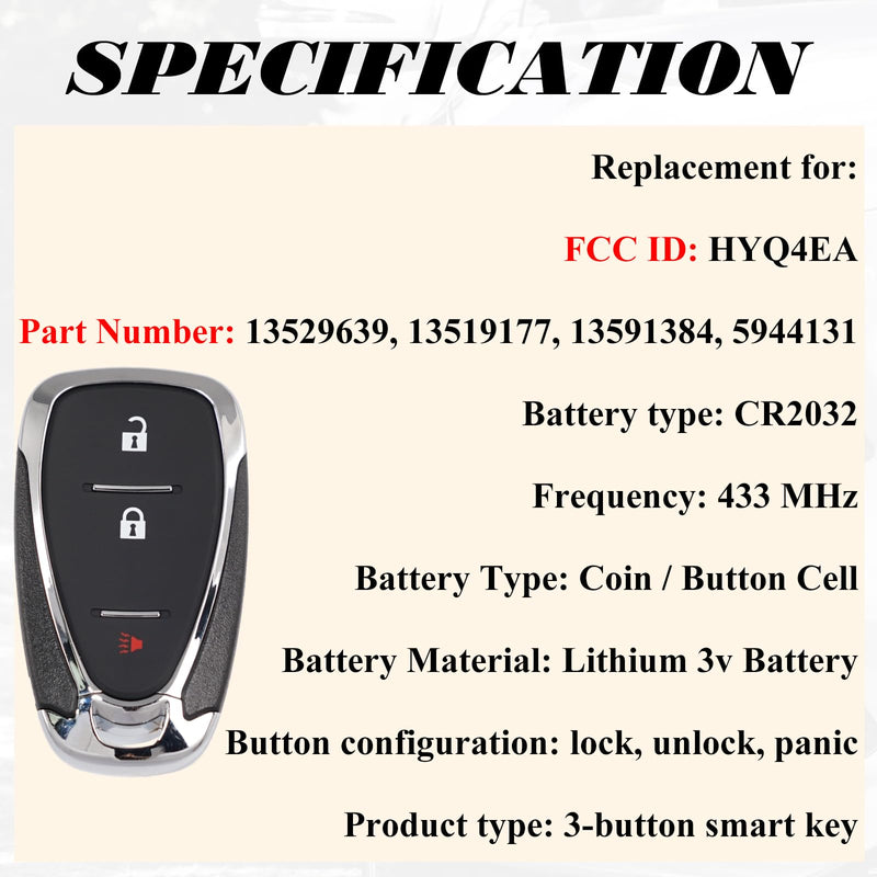 SUPALAND Key Fob Replacement Fits for Chevy Blazer 2018-2024 Cruze 2016 2017-2019 Traverse 2018-2024 Trailblazer 2021-2026 Keyless Entry Remote Control HYQ4EA 13529639 13519177 433 MHz