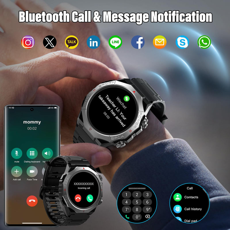 Military Smart Watches for Men(Answer/Make Calls), 1.39"HD Fitness Watch, 24/7 Heart Rate Sleep Monitor, Smart Watch for Men 110+ Sport Modes, 30Day, IP68 Waterproof Smartwatch for Android iOS Jet black