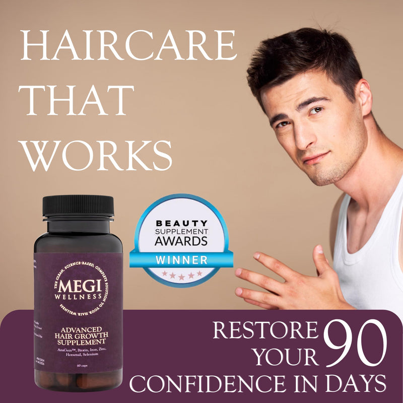 MEGI Wellness Hair Growth Vitamins for Women & Men - Biotin, Zinc, AnaGain | Hair vitamins for women & men with AnaGain, biotin, zinc, iron & more, 3rd party tested, supports regrowth and volume