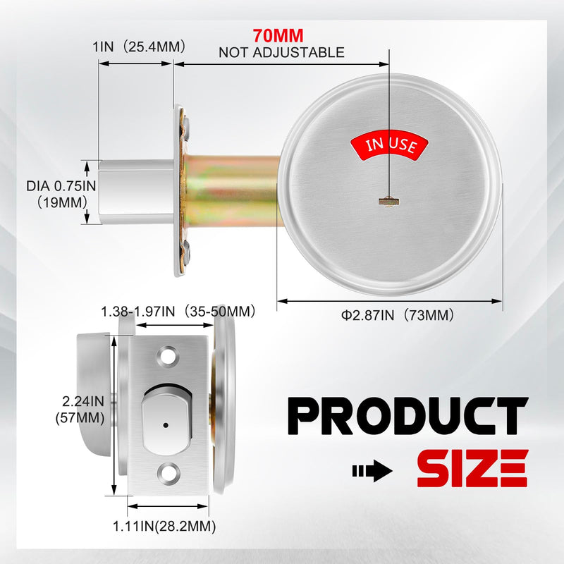 Tandefio 1 Pcs Vacant Occupied Bathroom Lock, in Use Deadbolt with Occupancy Indicator, 304 Stainless Steel, Fit Door Thickness 1 3/8" to 2", Not Adjustable, for Restaurants, Hotels, Offices (Silver) Silver