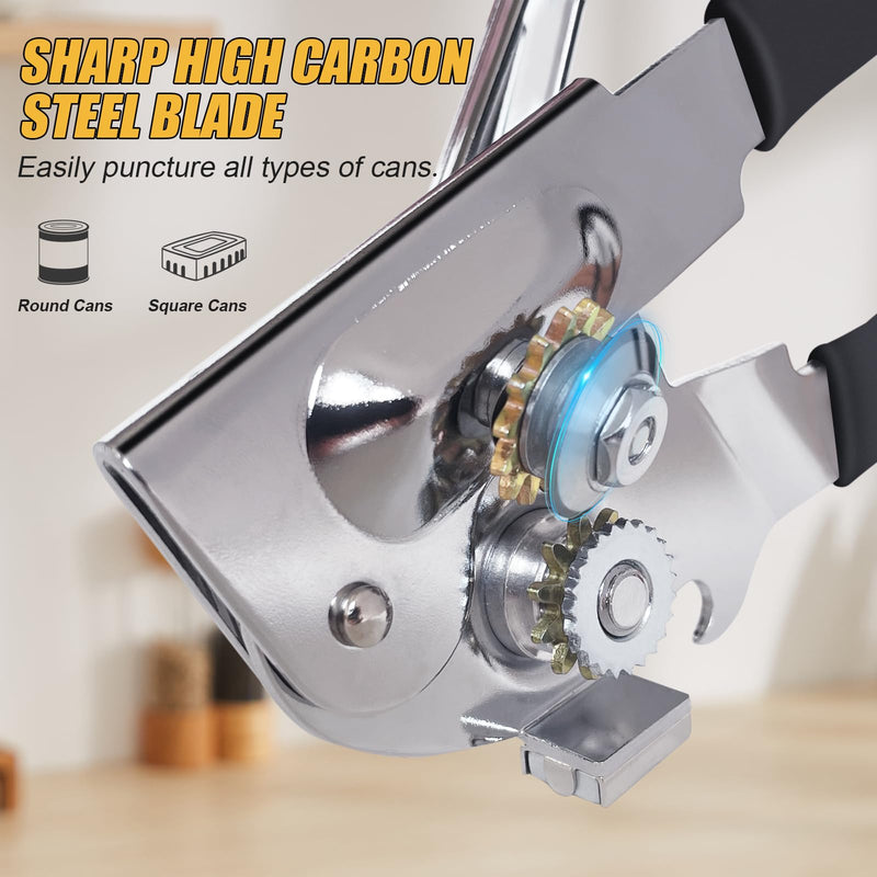 Commercial Can Opener, ICEKATl Can Opener Manual Heavy Duty Easy for Big Cans with Magnet, Folding Hand Crank With Comfortable Long Handles Black