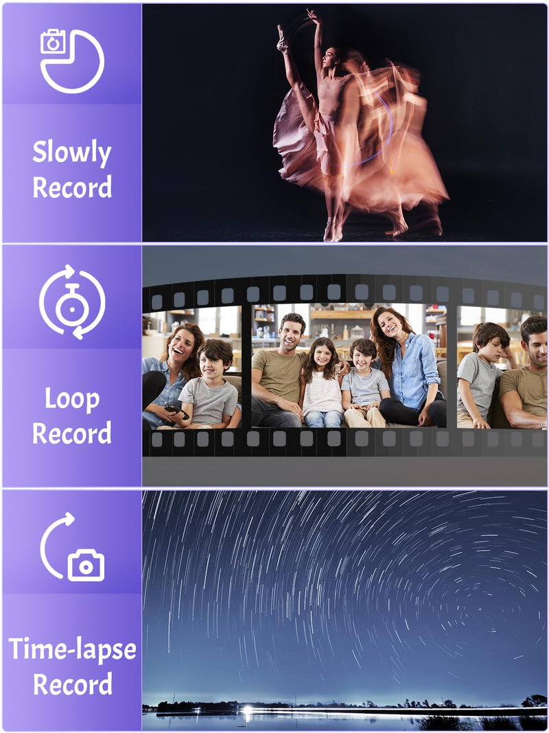 48MP 4K Kids Camera - Compact Point & Shoot with 2.8" LCD, 16X Zoom, 32GB SD Card Purple