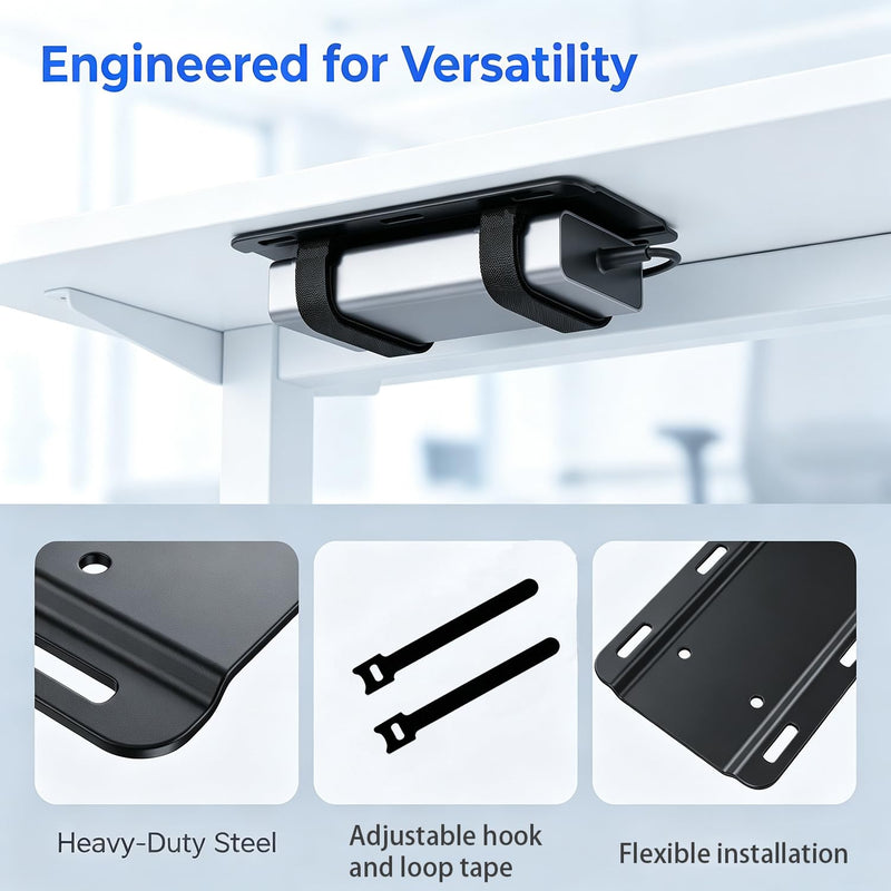 Universal Wall & Under Desk Laptop Mount and Charger Holder | for most laptops as MacBooks, Surface,Tablets, and 100W or Higher Chargers, with Adhesive, Screws, Anti-Scratch Pads