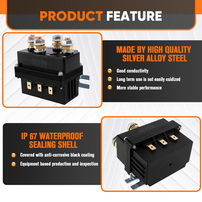 Winch Solenoid Relay Contactor, 12V 500A Winch Relay Solenoid Replacement, Compatible with Warn Polaris Honda KFI Superwinch, Fit for ATV UTV SUV 8000-15000lb Winch Control