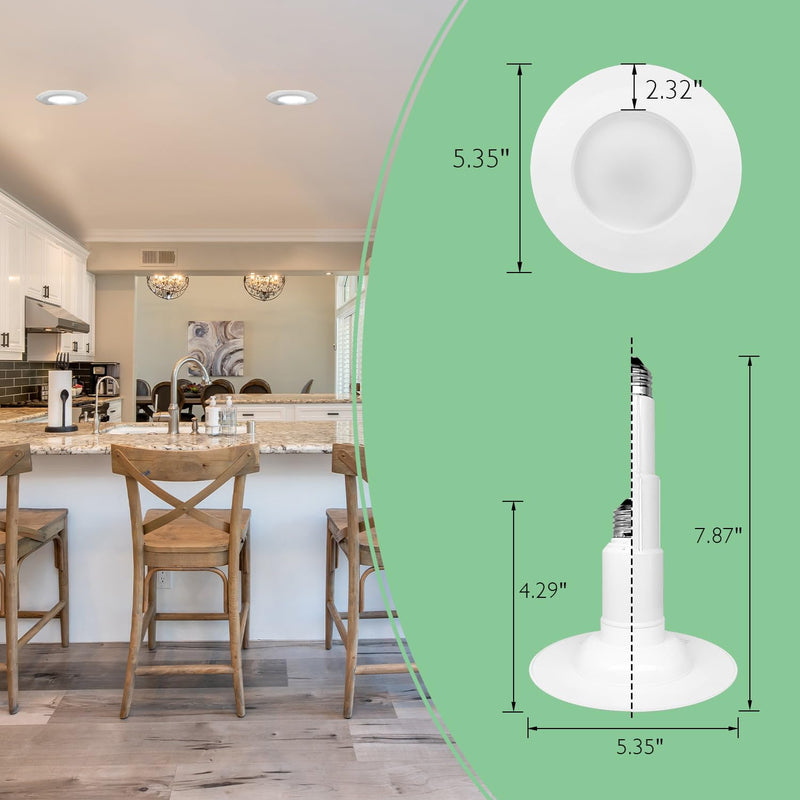 Soliseed 4 Pack 4 Inch LED Can Lights Length Adjustable Recessed Lights,Retrofit Downlight ETL Damp Rated,9W=40W,5000K Daylight,500LM,Dimmable,Easy Installation,Bevel Trim,E26 Base 5000K(Daylight) 4 Inch-4 Pack