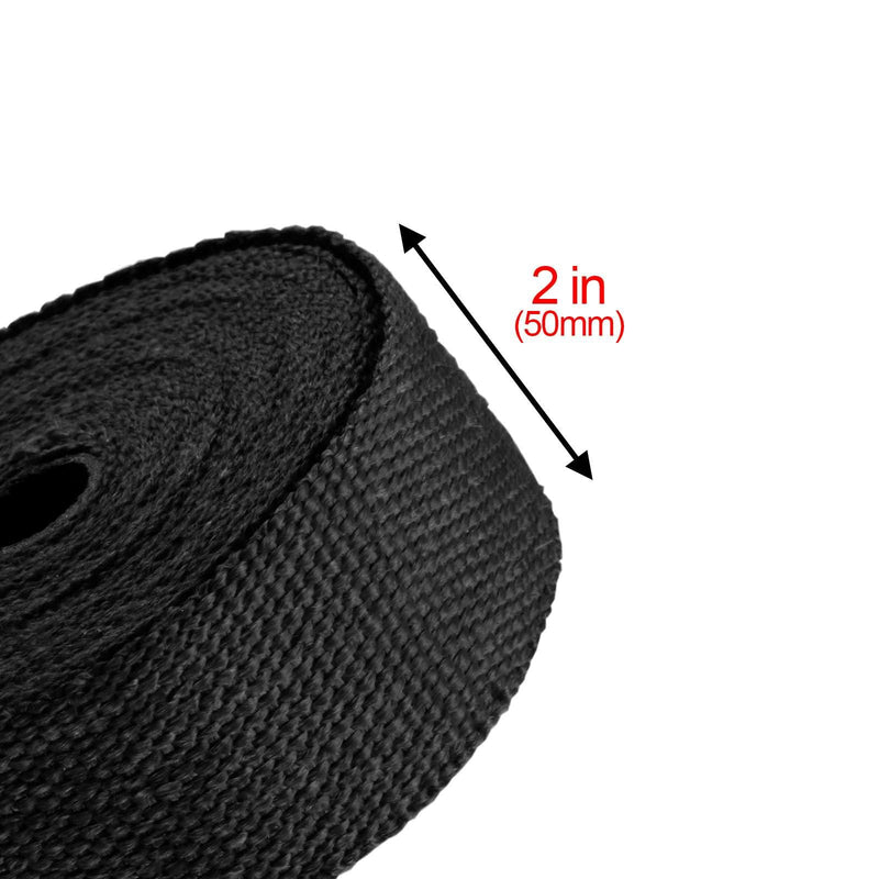 JDMBESTBOY Yellow Exhaust Pipe Insulation Thermal Heat Wrap 2" x 50' Car Motorcycle Header Protection Fiberglass Heat Shield 6X Stainless Ties