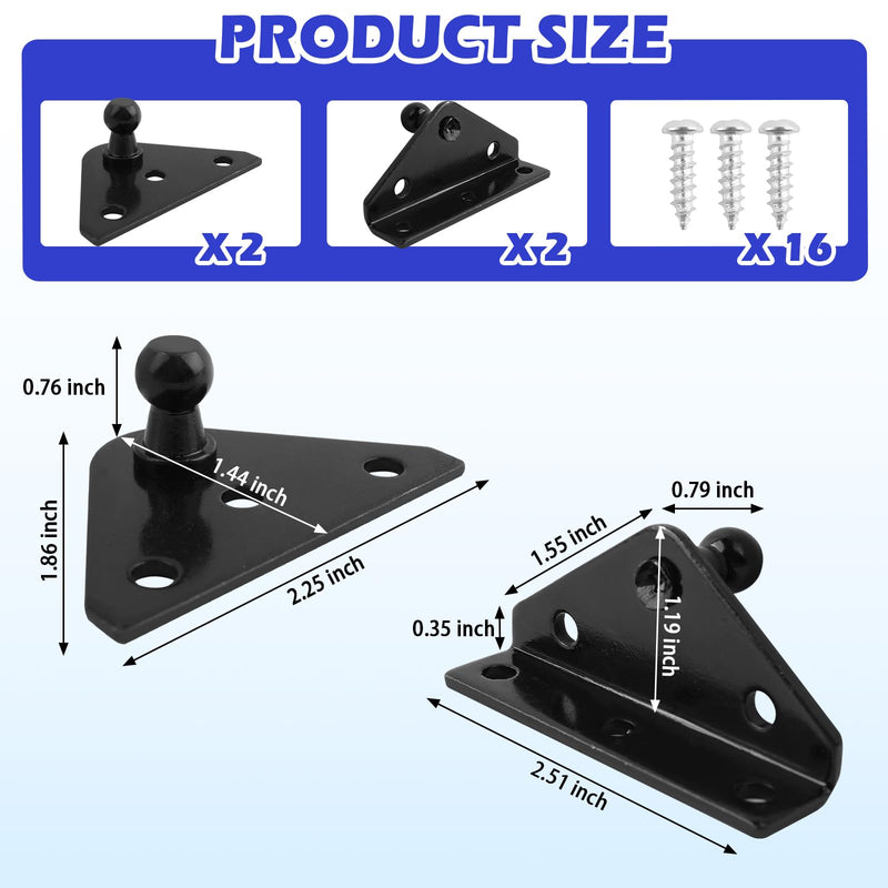 4PCS 10mm Ball Stud Mounting Brackets,Gas Strut Mount Bracket for Heavy-Duty Lift Supports & Gases Spring Struts,Professional Gas Strut Mounting Brackets with 16 Screws