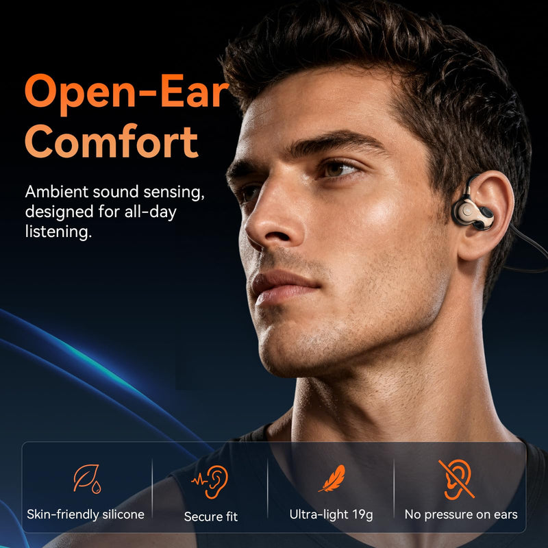 OHAYO Open Ear Headphones, Bluetooth 6.0 Air Conduction Sports Earbuds, 19g | Lightweight Wireless Earphones for Running, Cycling & Workouts, IPX7 Waterproof Headset, Built-In Dual-Mic, FreeRun F5, Black