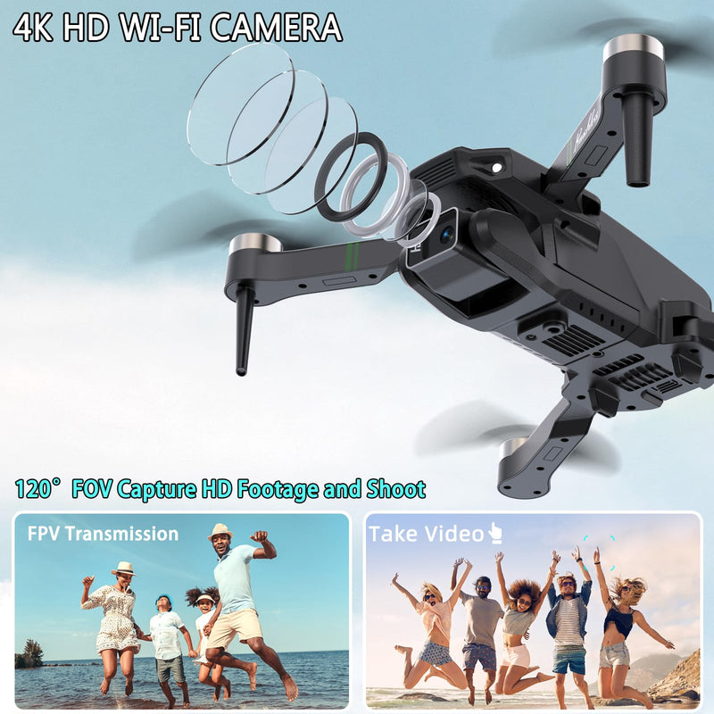 Drones with Camera for Adults 4K 1080P, Mini Drone with Camera, Altitude Hold, One Key Take Off/Landing, Headless Mode, 3D Flip, 3 Speed Mode, Foldable Remote Control Drone with 2 Batteries for Beginners Deep Black