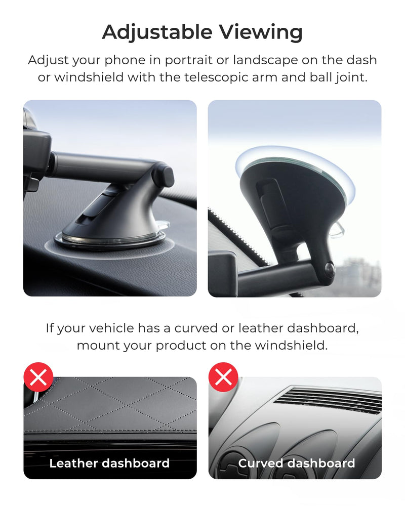 iOttie Easy One Touch Wireless 3 Dash & Windshield Car Mount, 15W Qi Fast Charging Phone Holder, One-Handed Auto Clamp, Adjustable Smartphone Mount for iPhone 17 Pro Max, iPhone 12-17, Samsung, Pixel
