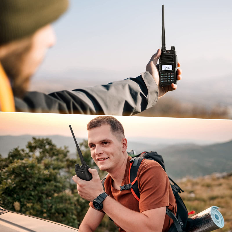 2 Pack Radioddity GM-30 GMRS Radio, Handheld 5W Long Range Two Way Radio for Adults, GMRS Repeater Capable, Display Sync, USB Programming Cable + 2 Pack RD-203 Waterproof Speaker Mic