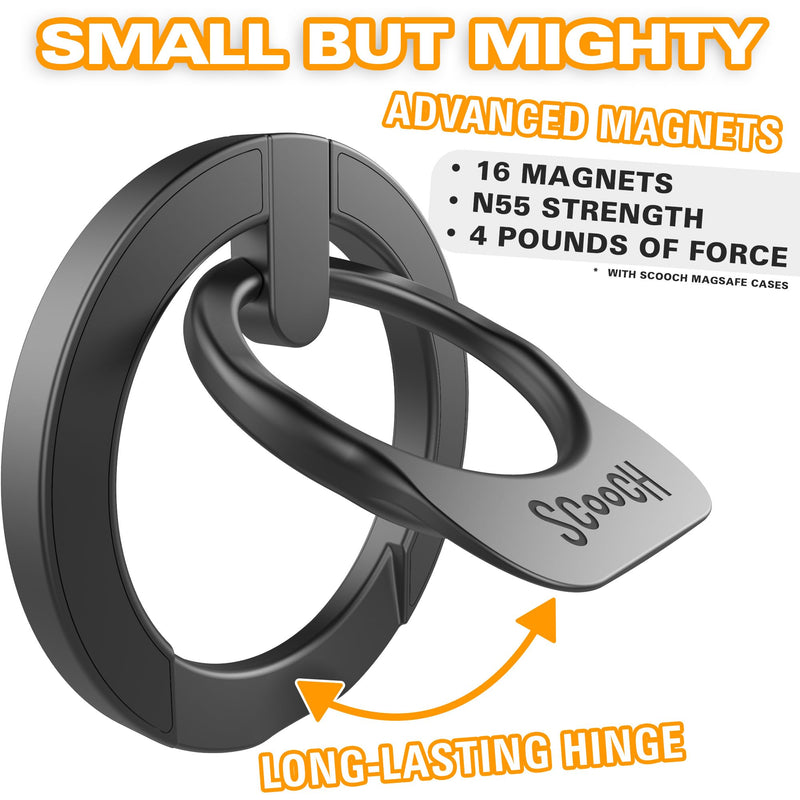 Scooch Magnetic Phone Ring Holder for MagSafe Phone Grip [MagRing 2.0], Magnetic Ring with Adjustable Stand, Strong Magnets, for iPhone 15/14/13/12, Compatible with MagSafe Accessories Gray