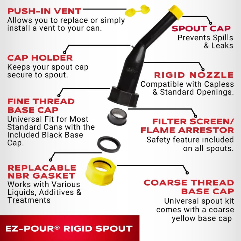 Rigid Spout Replacement and Vent Kit (2 Pack) | 45° Angled Spout Fits 1-3/4" Openings | Compatible with all EZ-POUR Adapters | Fits, Water Jugs, Utility Jugs, and Industrial Containers | Replacement Spout Kit RIGID Spout (Pack of 2)