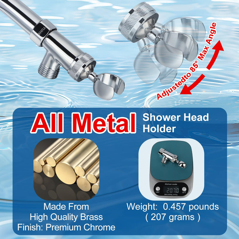 Shower Head Holder All Metal, Brass Adjustable Shower arm Bracket for Handheld, Hand held Showerhead Holder (B-Style Shower Arm Mount Premium Chrome B-Style Chrome