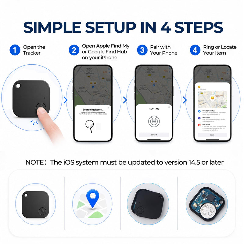 Mini Portable GPS Tracker for Vehicles, Undetectable GPS Car Tracker, No Monthly Fee/No SIM Card, Tracker Device for Kids, Dogs, Cars, Elderly, Compatible with iOS & Android (1) 1