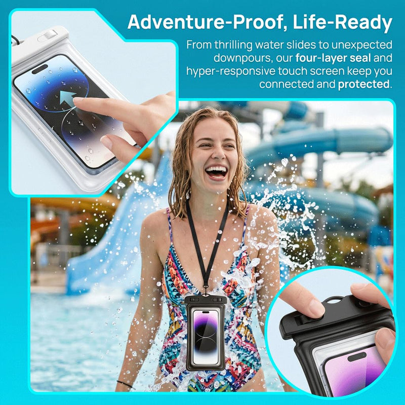 Waterproof Phone Pouch Case-[2 Pack][Easy Lock & Heavy Duty] IPX8 Water Proof Cell Phone Dry Bag for Beach,Swim Protector for iPhone 17 16 15 14 13 12 11 Pro Max Plus, Galaxy S25,7.2",Black and White