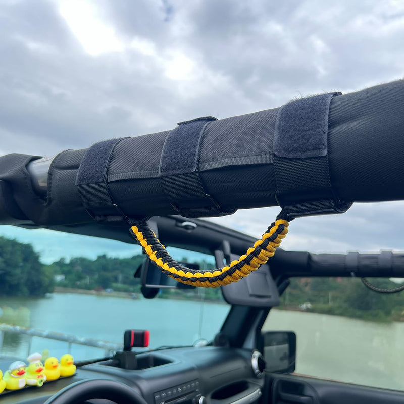 ROMASO Roll Bar Grab Handle for Jeep Wrangler,Grab Handle for Jeep Wrangler YJ TJ JK JL&Gladiator JT 1986-2025,Paracord Handles Grip,Black/Yellow,Pack of 2 Black&Yellow
