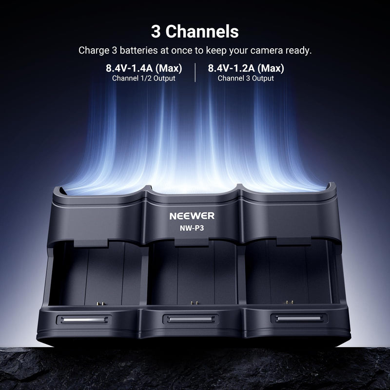 NEEWER BASICS 3 Channel USB Camera Battery Charger for LP-E6 LP-E6N LP-E6NH LP-E6P, 36W PD Fast Charging Fully Charges 3 Batteries in 2h, Compatible with Canon EOS R6 III R5 II R6II R5 R6 5D IV, NW-P3