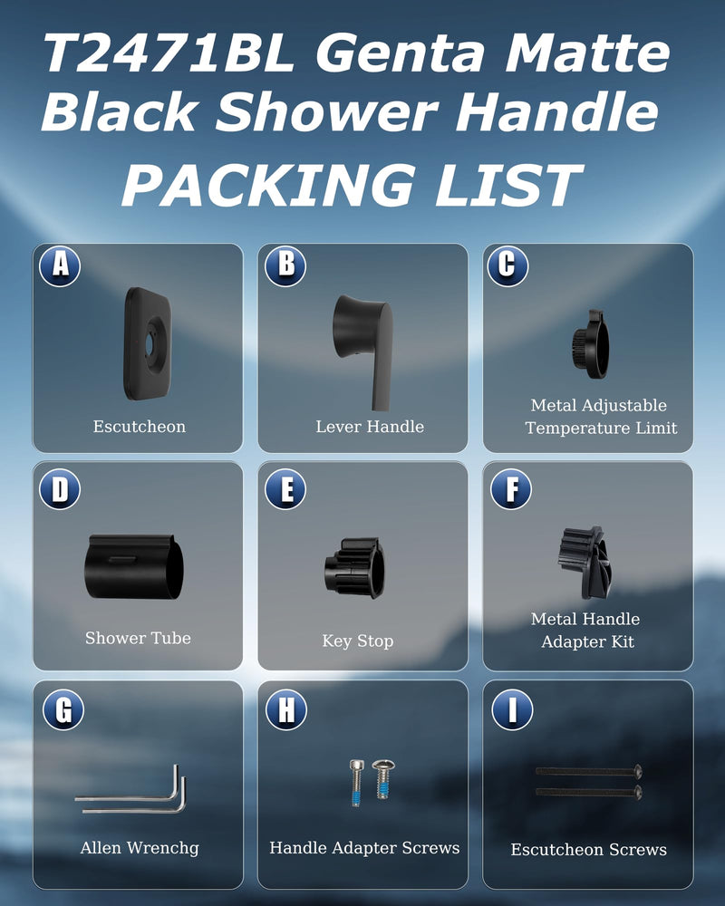 2026 Upgraded T2471BL Genta Matte Black Moen Shower Handle Replacement for T2471BL Moen Trim Kit, Durable Solid Metal Lever Handle, Fits 2510 2520 2570 2590 Valves, No Corrosion(Valve Not Included)