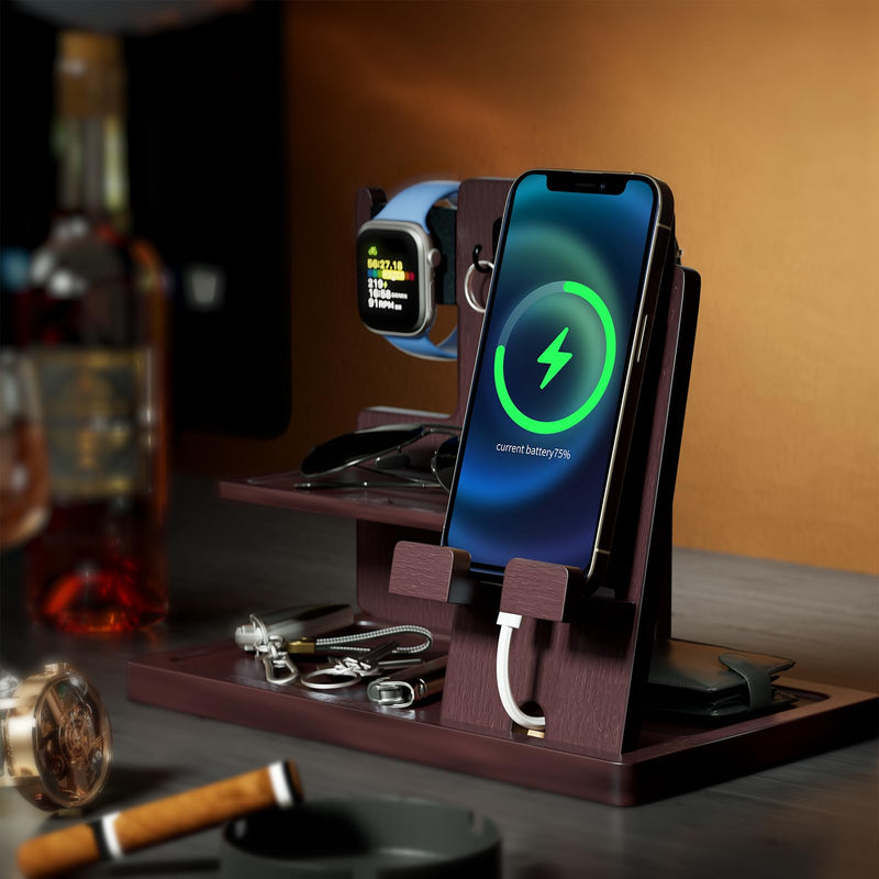 ProCase Gifts for Dad, Wood Phone Docking Station for Men, Dad Gifts From Daughter Son, Mens Nightstand Organizer, Anniversary Birthday Gifts for Dad Father Husband Him -Espresso (No Engraved) Espresso -NO Engraved Word