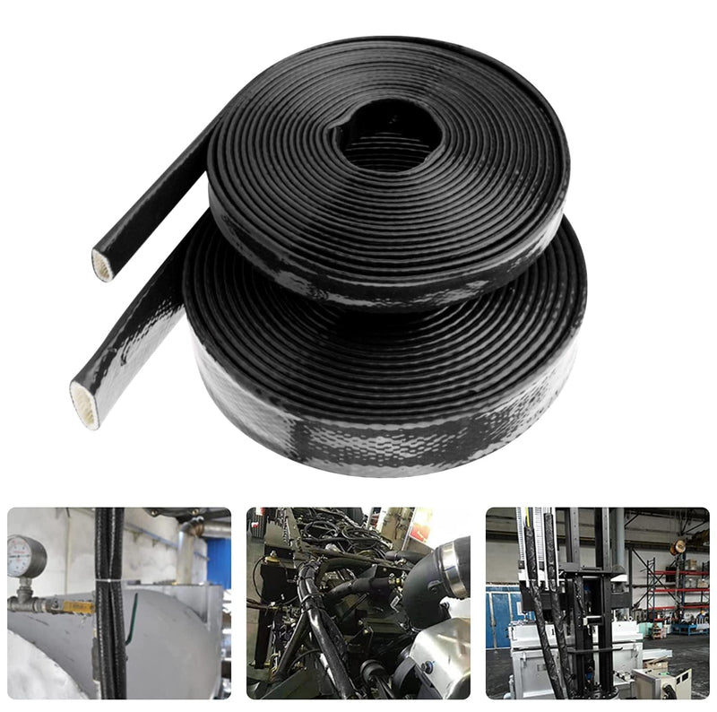 Heat Shield Fire Sleeve 1"(25.4mm) ID x 3.3FT Silicone Coated Fiberglass Heat Wrap Fire Thermo Armor for Automotive Hose Lines Wires & Electrical Wiring (Black) Black 1" ID x 3.3FT