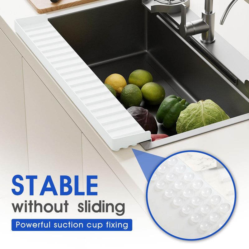 Snuggery 30"x4" Silicone Sink Edge Protector - Splash Guard with Suction Cups & 5° Tilt, Cuttable Edge Guard for Kitchen Sink, Bathroom,Granite & Quartz Countertops(White) 4"x30"