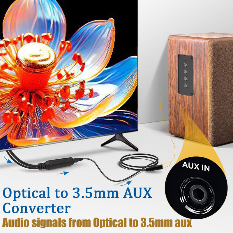 192KHz DAC Optical to 3.5mm Converter, Optical Audio Cable to AUX Adapter, Unidirectional from SPDIF Digital to Analog Converter for TV Sound Out to Speaker Headphone with AUX-in Input Jack Yellow
