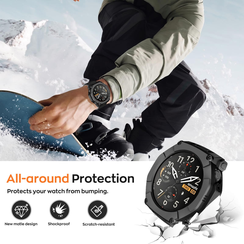 ISABAKE Rugged Watch Case for Amazfit T-Rex Ultra 2 Protective Cover Shell | Shockproof, Anti-Scratch Black