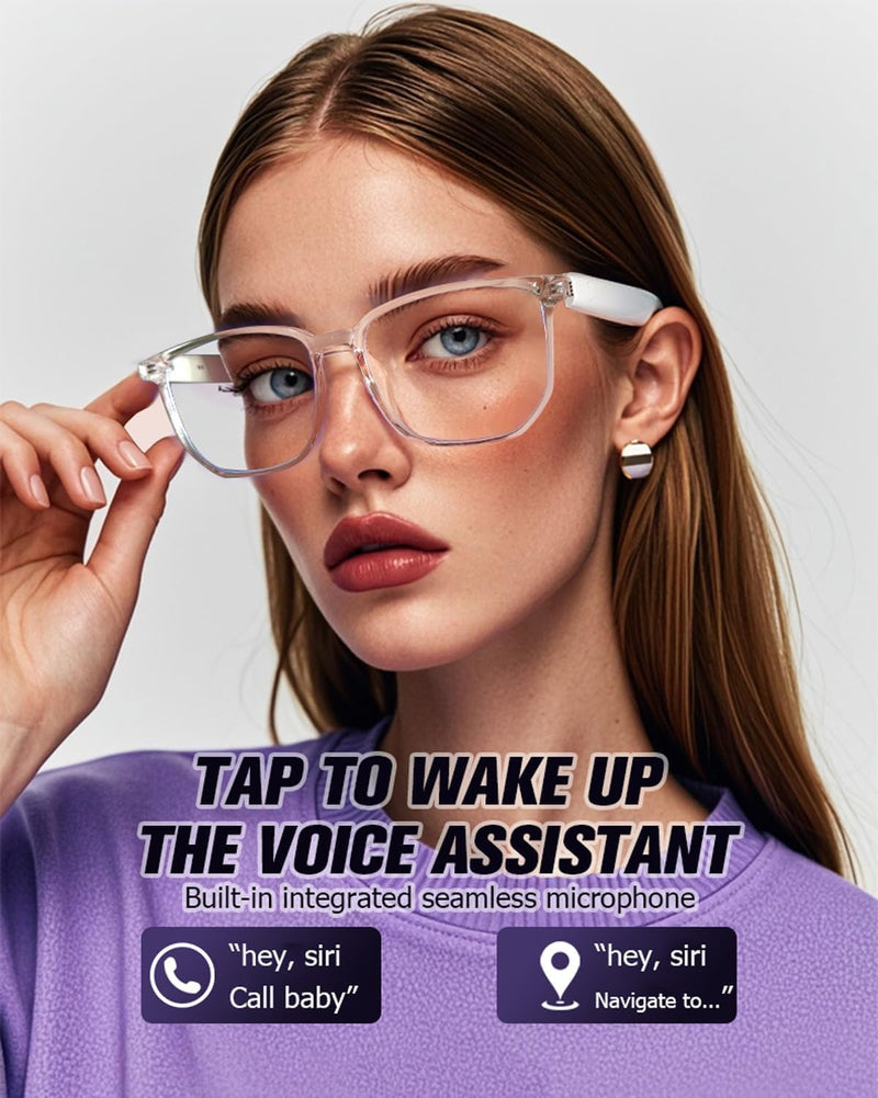 Smart Bluetooth Glasses Sunglasses for Women Men with Speakers Bluetooth 5.3 Eyeglasses Audio Blue Tooth Glasses Whiteclear