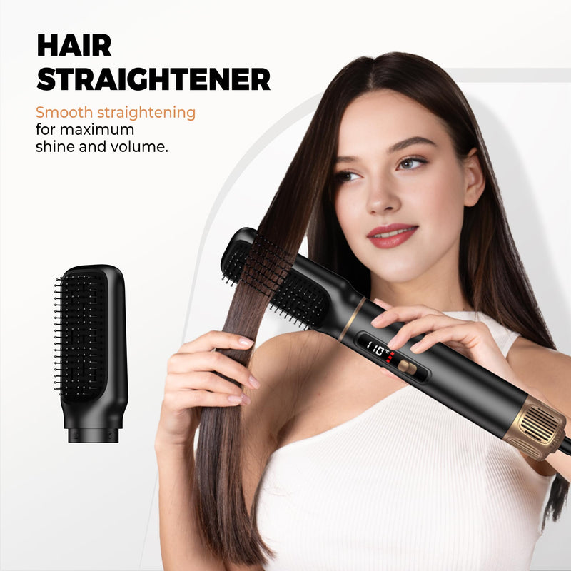 OKWRAP Airbrush 5 in 1 Airstyler 5 in 1 LCD Hair Styler | AirStyler Set Multi-Blow Dryer Brush Set with Curl, Straighten, Wavy, Smooth, Magic Styler for All Hair Types and Lengths Black