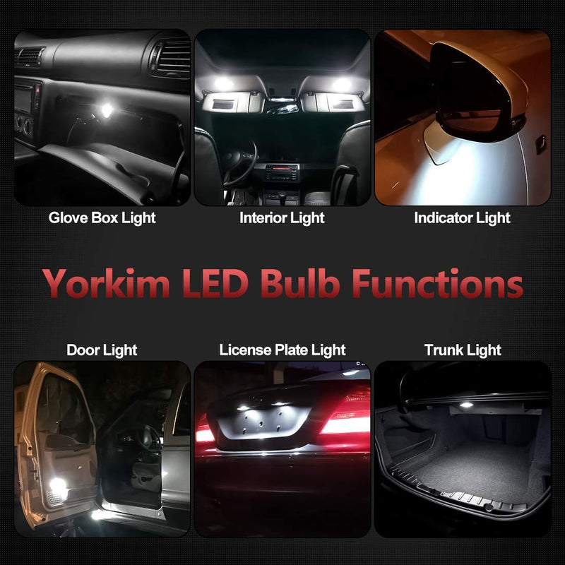 Yorkim 194 Led Bulb Canbus White Error Free 3-SMD 2835 Chipsets, T10 Interior Led For Car Dome Map Door Courtesy License Plate Trunk lights with 194 168 W5W 2825 Sockets Pack of 10