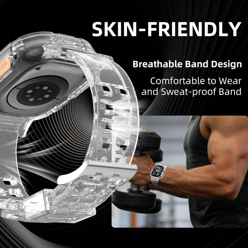 iMangoo Sports Band with Bumper Case for Apple Watch Ultra 3/2/1 49mm Clear | Transparent TPU Protective Bumper Cover Sweatproof Scratch Resistant Rugged for iWatch 49 mm Men Women