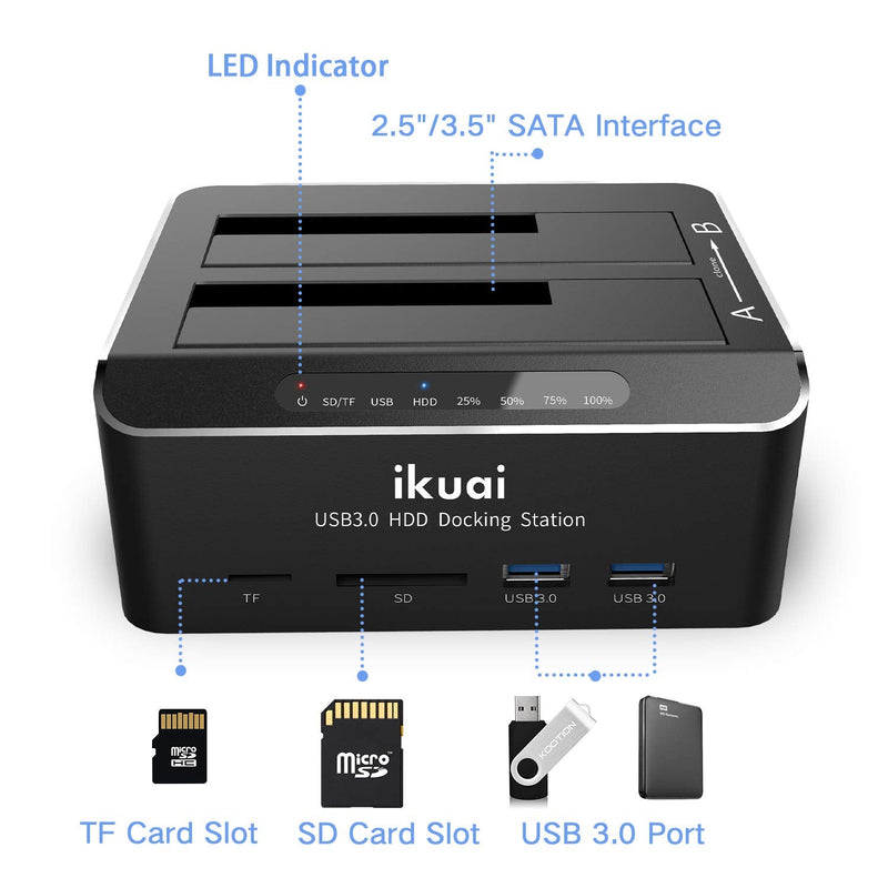 USB 3.0 to SATA Hard Drive Dock + Dual Bay HDD Docking Station, UASP Supported