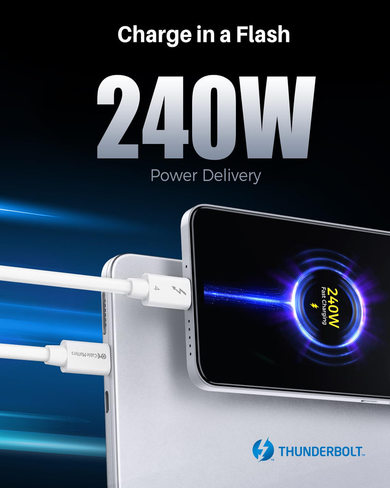 Cable Matters [Intel Certified] 40Gbps Thunderbolt 4 Cable 3.3ft with 8K Video and 100W Charging in White - 1m, Compatible with USB4, Thunderbolt 3 Cable and USB-C 3.3 Feet